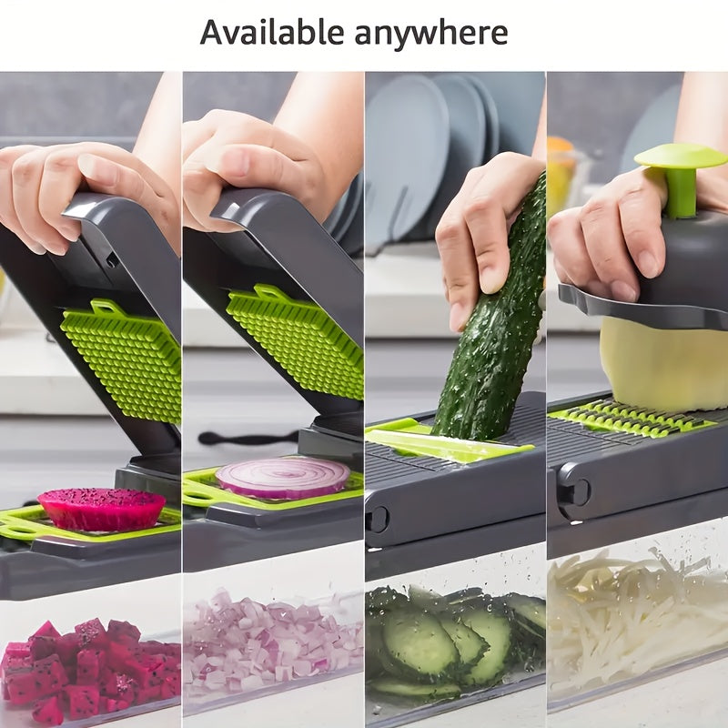 A Set of 16 Multifunctional Kitchen Tools Including a Manual Vegetable Chopper, Fruit Slicer, Food Grater, Onion Chopper, And Potato Chopper with Containers, Perfect for Grilling And Outdoor Cooking., Garage Summer Barbecue A