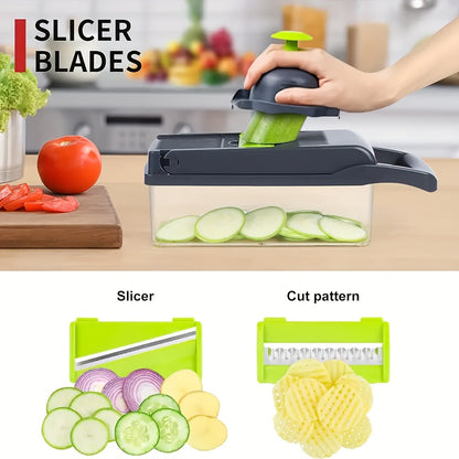 A Set of 16 Multifunctional Kitchen Tools Including a Manual Vegetable Chopper, Fruit Slicer, Food Grater, Onion Chopper, And Potato Chopper with Containers, Perfect for Grilling And Outdoor Cooking., Garage Summer Barbecue A
