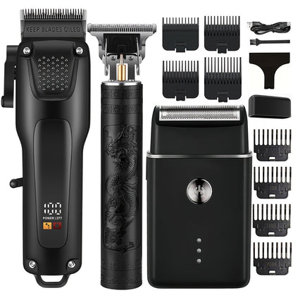 3pcs Men'S Professional Hair & Beard Grooming Kit - Cordless Clippers with LED Display, Precision Trimmer Set, USB Rechargeable, For Home, Perfect Holiday Gift