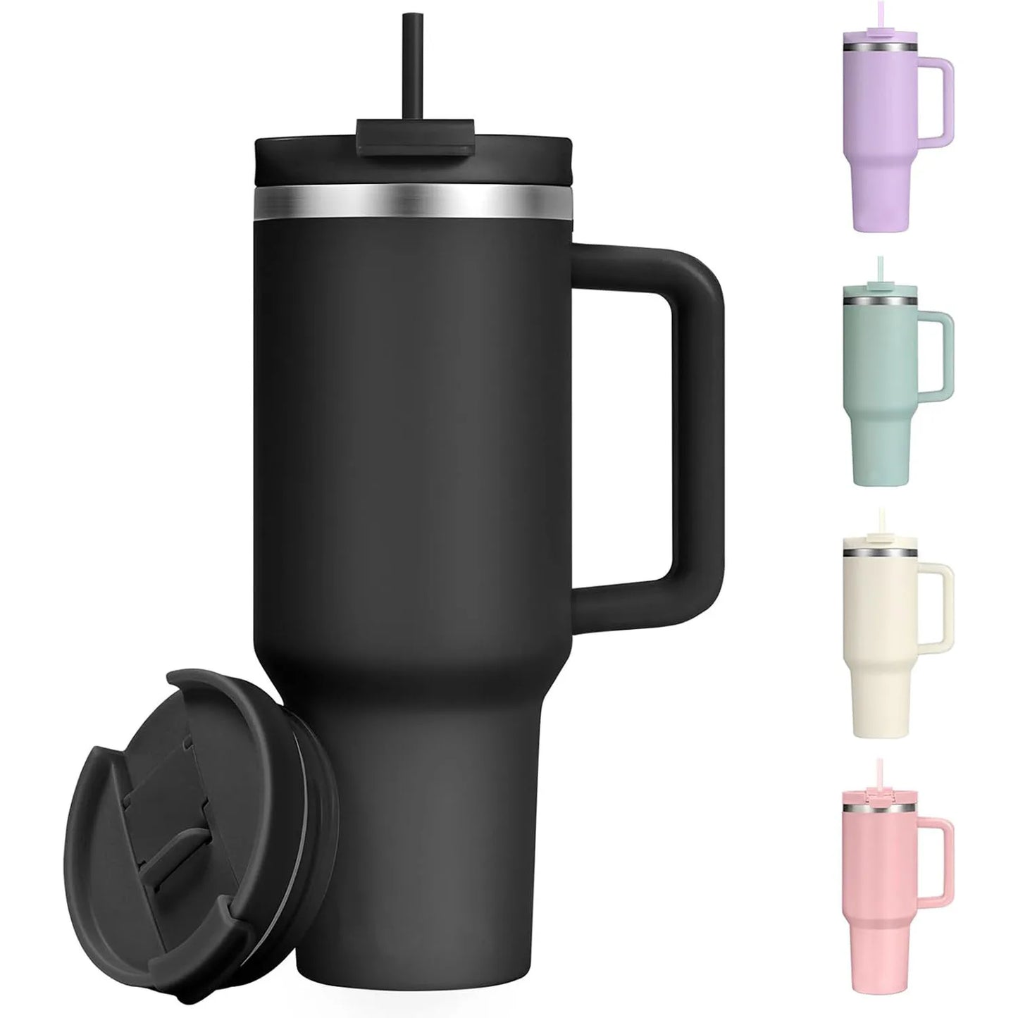 40 Oz Stainless Steel Vacuum Insulated Tumbler With Straw, Suitable for Outdoor Travel, Keeps Cold and Hot Drinks Chilled