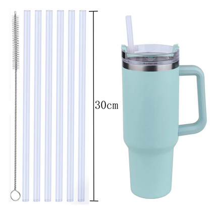 Reusable Straw with Cleaning Brush Plastic Replacement Straw Compatible with Stanley 40 oz 30 oz Cup Tumbler