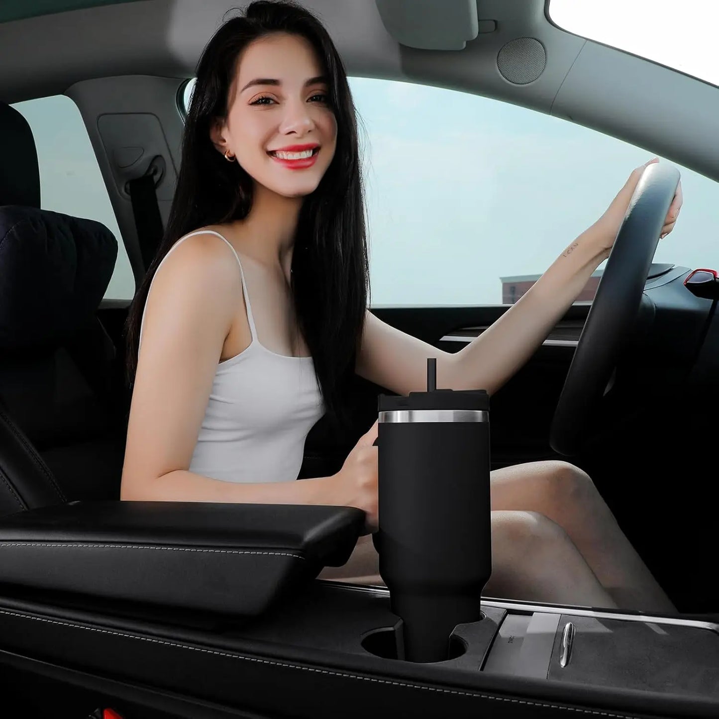 40 Oz Stainless Steel Vacuum Insulated Tumbler With Straw, Suitable for Outdoor Travel, Keeps Cold and Hot Drinks Chilled