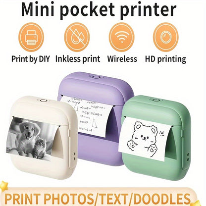 Portable Thermal Printer - Instant Print, Compatible with iOS/Android Devices for Photos, Labels, Notes & More - Ideal for Thanksgiving, Christmas, Halloween Gifts & Study Sessions Diary, Exam Papers, Wireless Connectivity, U