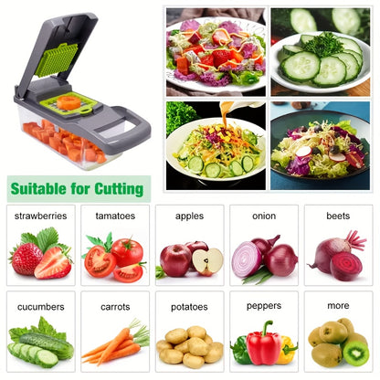 A Set of 16 Multifunctional Kitchen Tools Including a Manual Vegetable Chopper, Fruit Slicer, Food Grater, Onion Chopper, And Potato Chopper with Containers, Perfect for Grilling And Outdoor Cooking., Garage Summer Barbecue A